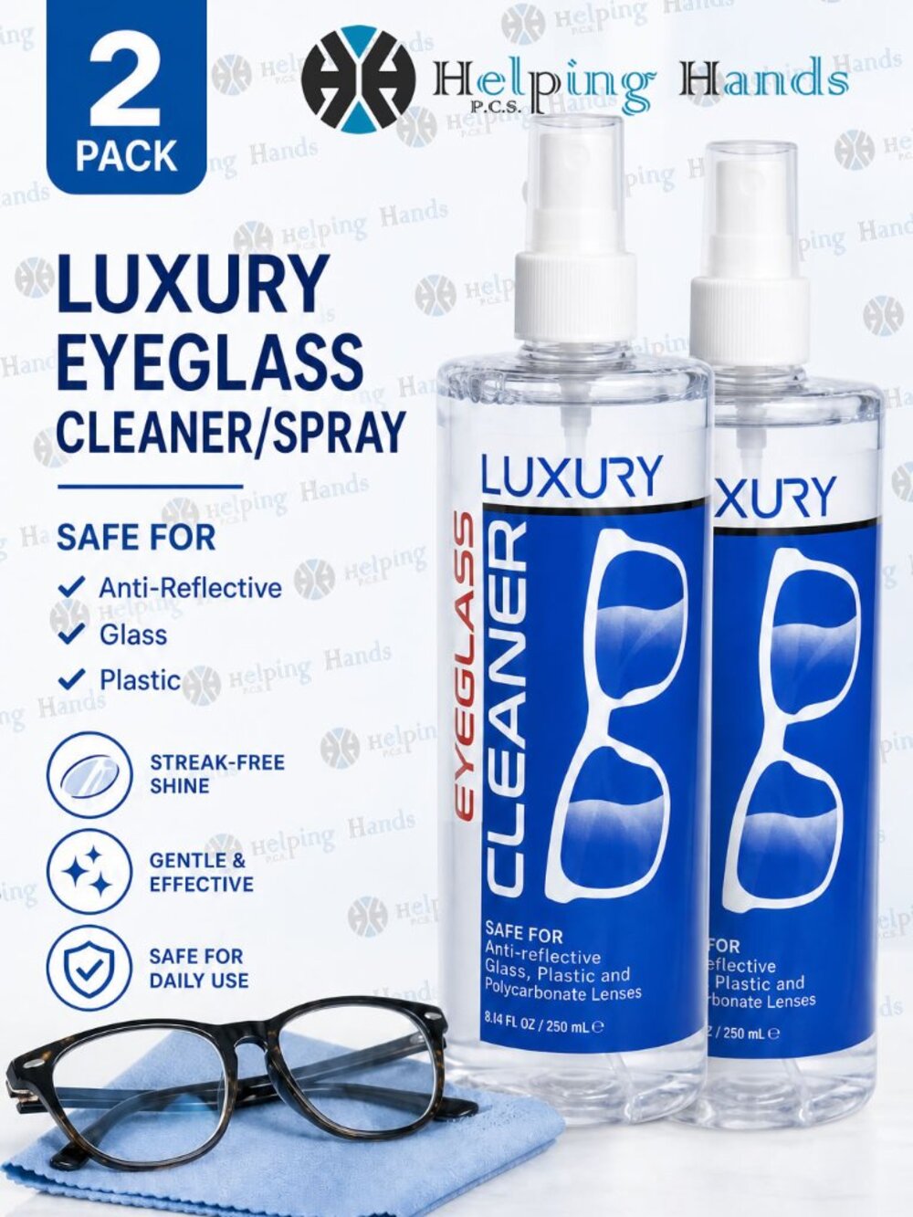 2 Luxury Gentle Streak-Free Eyeglass Cleaner Spray for Anti-Reflective Lenses